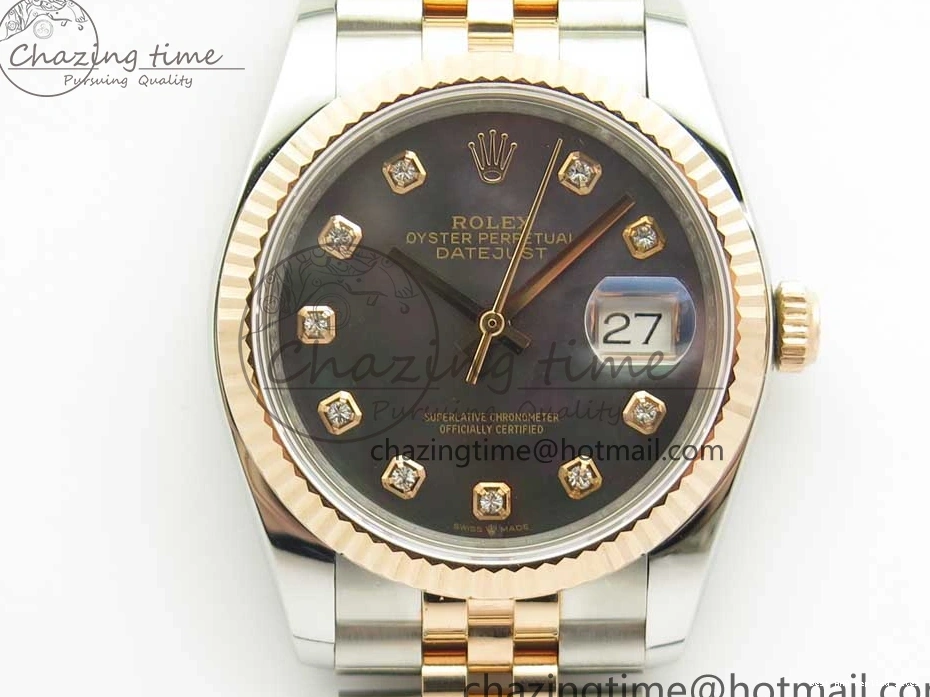 Best AAA Replica Sites 116231 Bracelet Diam on GMF Dial Wrapped 904 3274 SS RG Black FashionForward 36mm SS Wrapped Jubilee A DateJust MOP RG 0121